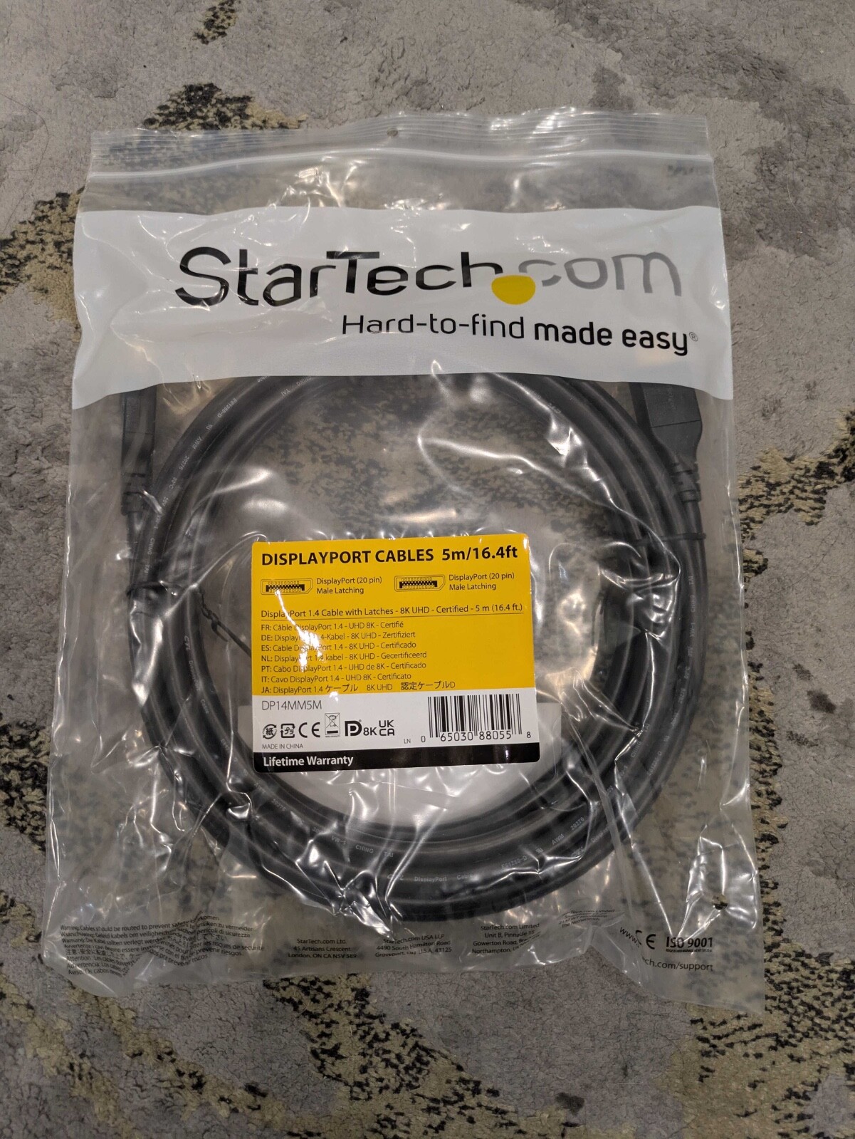 Startech Displayport Cable - 5 m./16.4 ft. - 2x Male Latching - 8K UHD - New