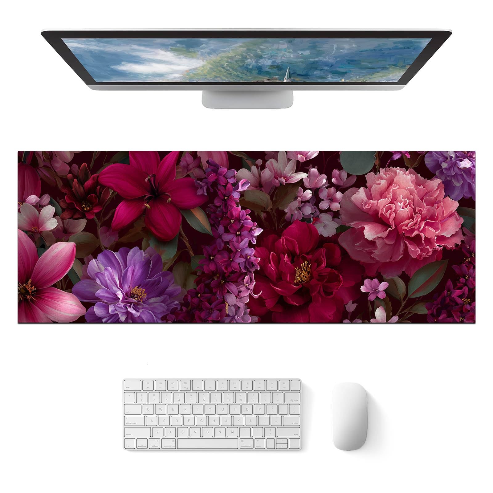Dark Floral Art Large Pad Gaming Mousepad 31.5x11.8 Inch Non-Slip Keyboard De...