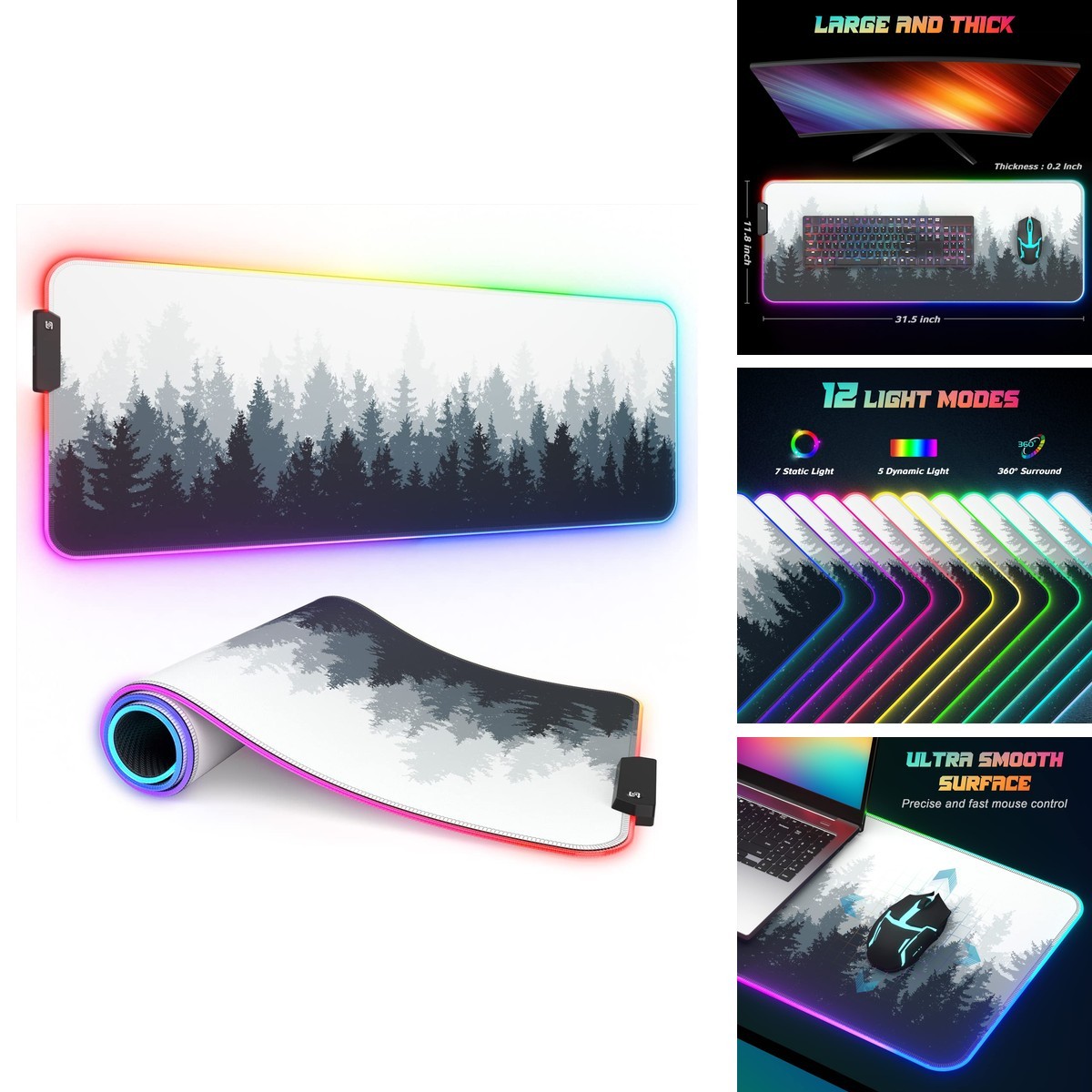 ITNRSIIET RGB Gaming Mouse Pad, Full Desk XL Extended Large Gaming 12 Lighting