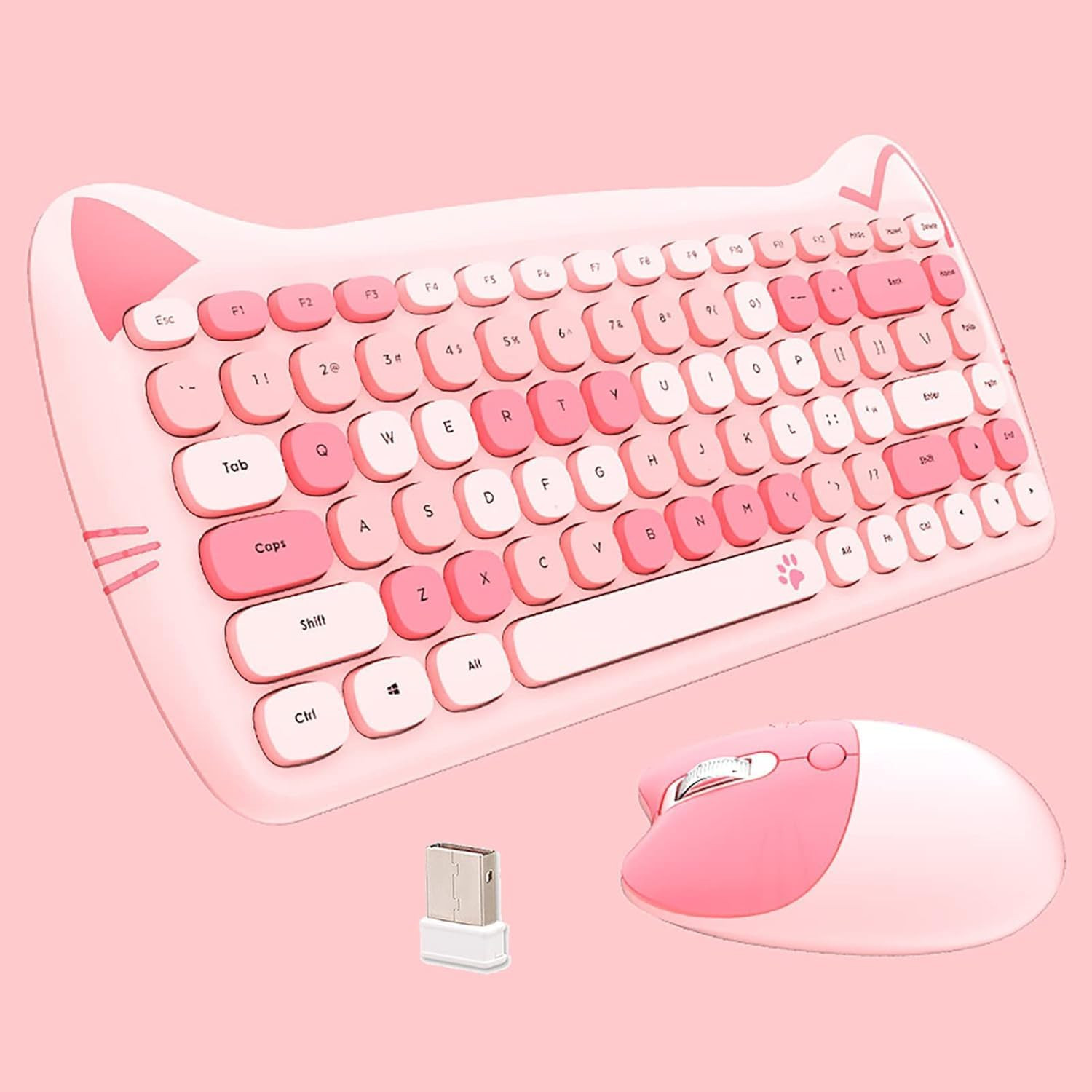 Cute Cat Wireless Keyboard and Mouse, Mini Wireless Keyboard Typewriter Flexible