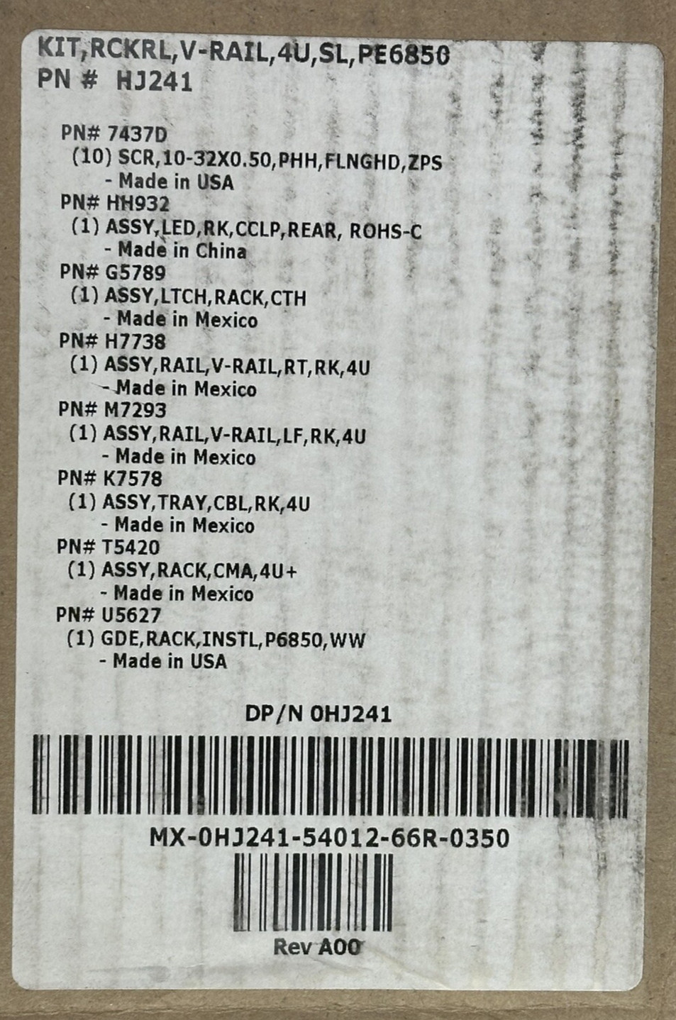 Dell Poweredge 4U Versa Rail Kit 6950 R900 R905 6850 0HJ241