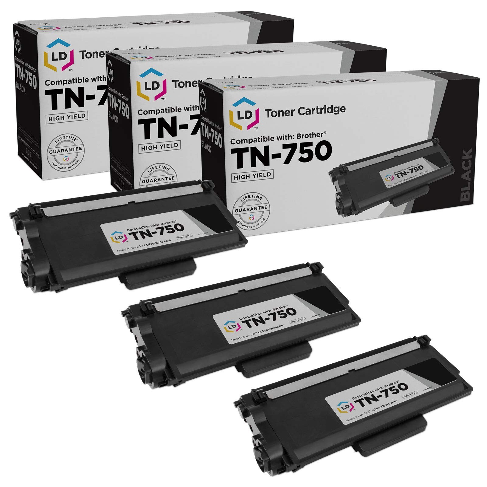 LD 3 Pack TN750 Black Laser HY Toner Cartridge for Brother MFC-8810DW DCP-8155DN