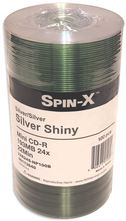 100-Pak Spin-X 3-Inch Mini Silver Top 24X 8cm CD-R's & Mini Sleeves