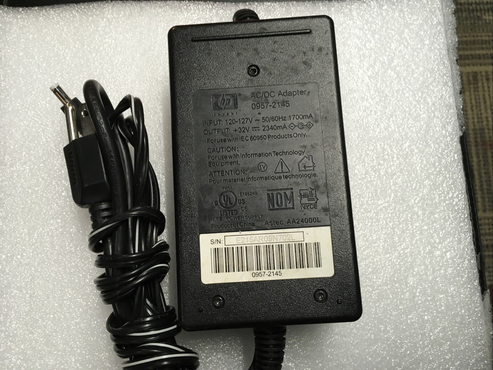 Genuine HP 0957-2145 120-127V Printer A/C Adapter Output +32 VDC EUC
