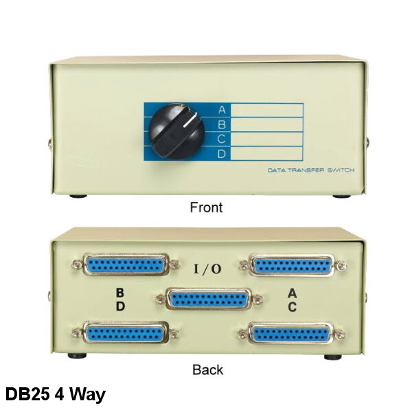 Kentek DB25 Manual Data Switch 4 Way Rotary Dail Type PC Printer Data Lines ABCD