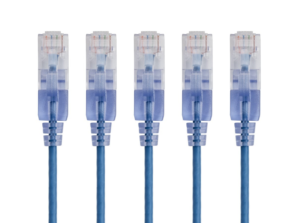 SlimRun Cat6A Ethernet Patch Cable Network RJ45 Stranded UTP 30AWG 3ft Blue 5pk
