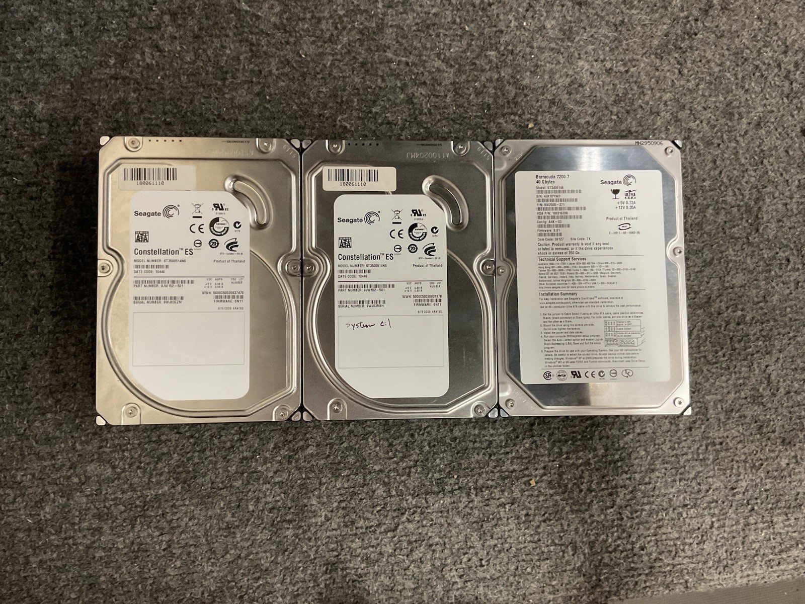 Lot of 3 Seagate Hard Drives 2x 500GB 40GB 9JW152-501 ST340014A Seagate