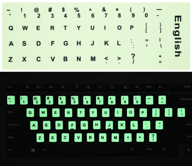2PCS Pack Universal English Keyboard Stickers Glow in The Dark, Keyboard Letters
