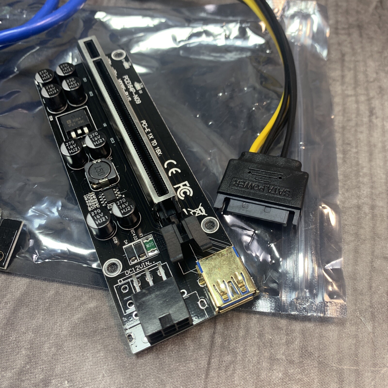 GPU 8 capacitor Riser V009S PLUS 6-pin PCE164p-N09 PCI-E 1X TO 16X ADAPTER Miner