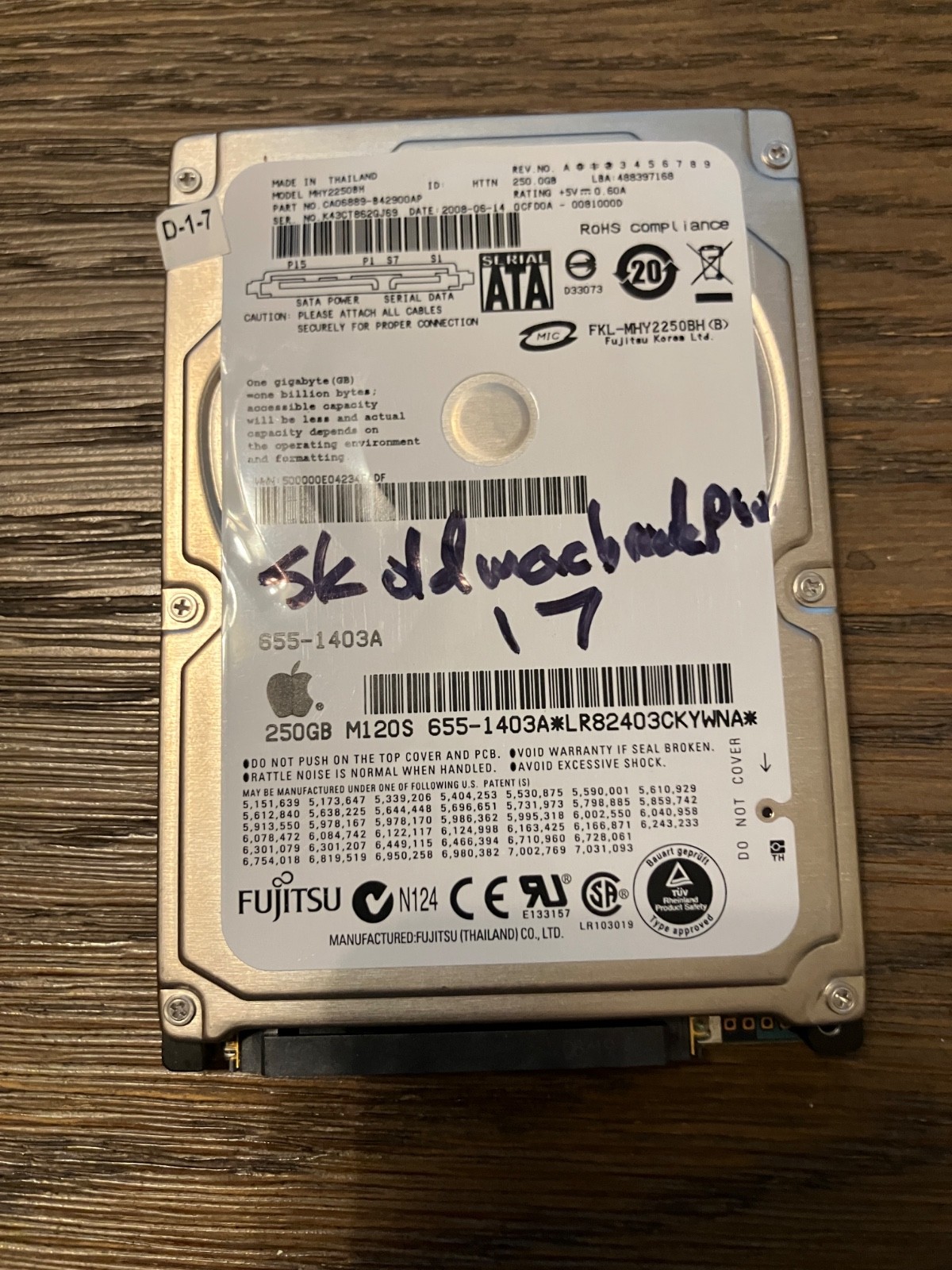 Apple 250GB SATA Hard Drive (655-1403A) Fujitsu MHY2250BH