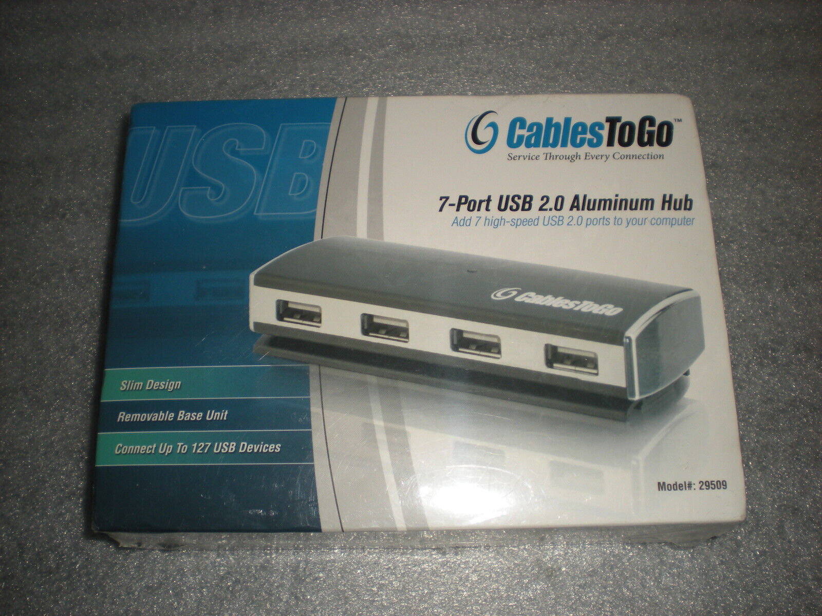 New Sealed Cables to Go USB 2.0 Hi-Speed Aluminum Hub 7-Port #29509 Slim Design