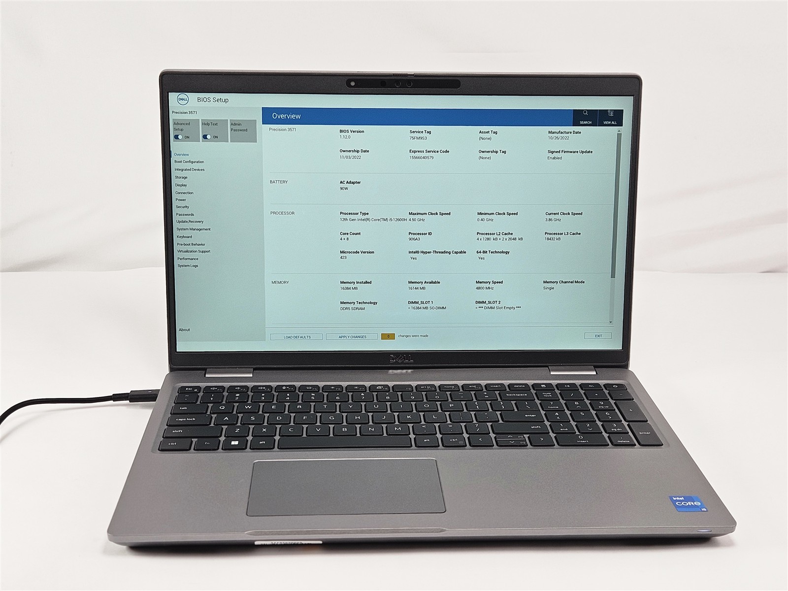 Dell Precision 3571 16GB RAM 256GB SSD i5-12600H 15.6" T600 Titan Gray