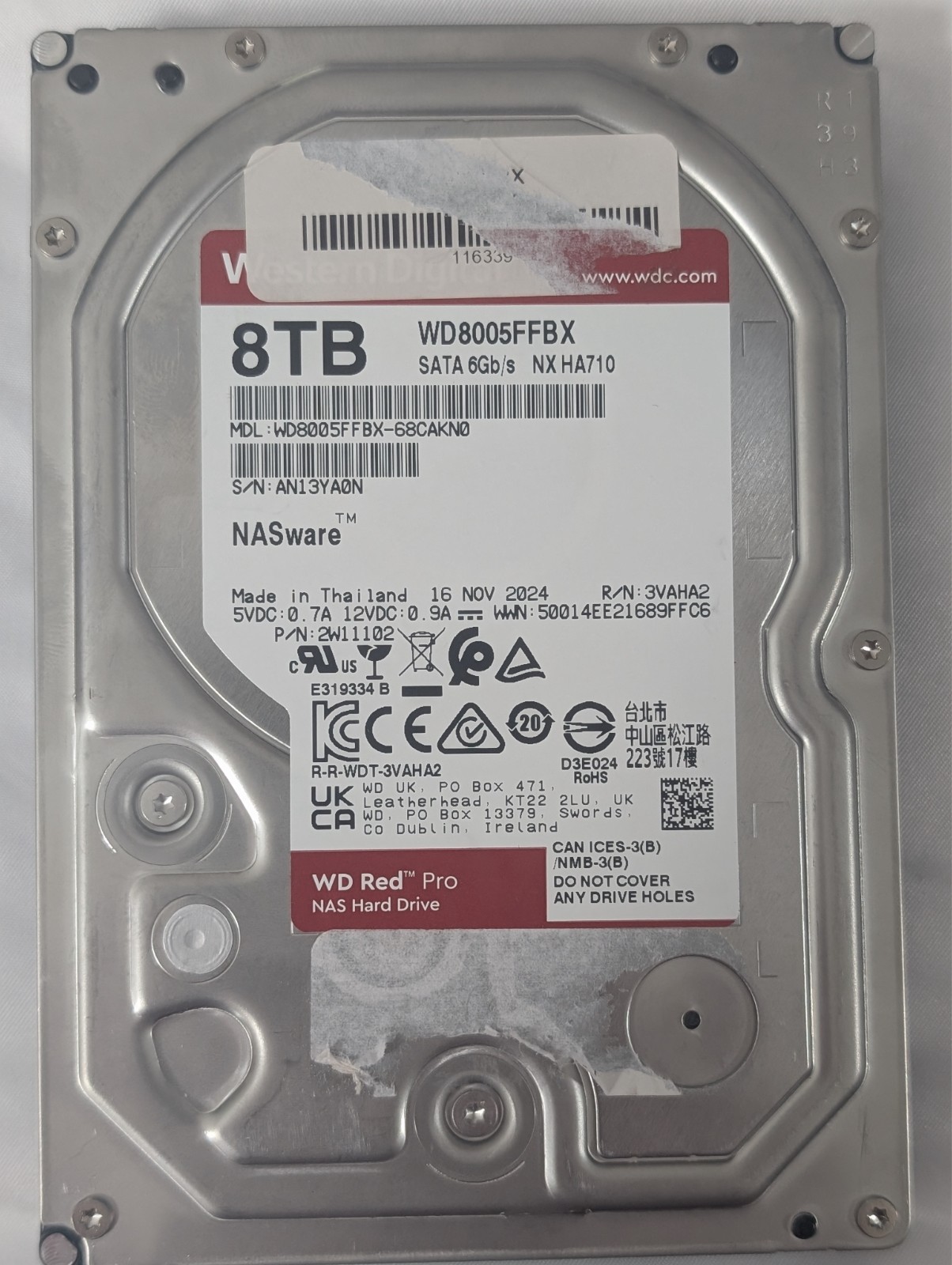 WD Red Pro 8TB WD8005FFBX 7200RPM 256MB SATA NAS HDD Tested 392 Hours