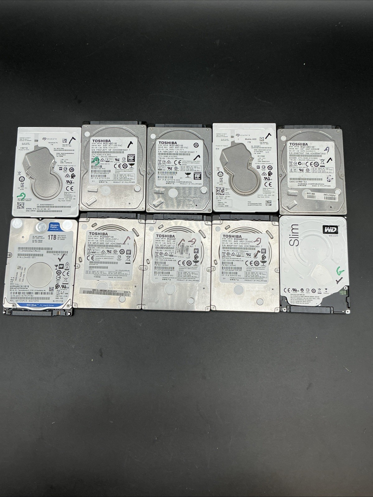 Lot of 10 Mixed Brand 1TB 2.5 HDD Laptop Hard Drive Western Digital Toshiba