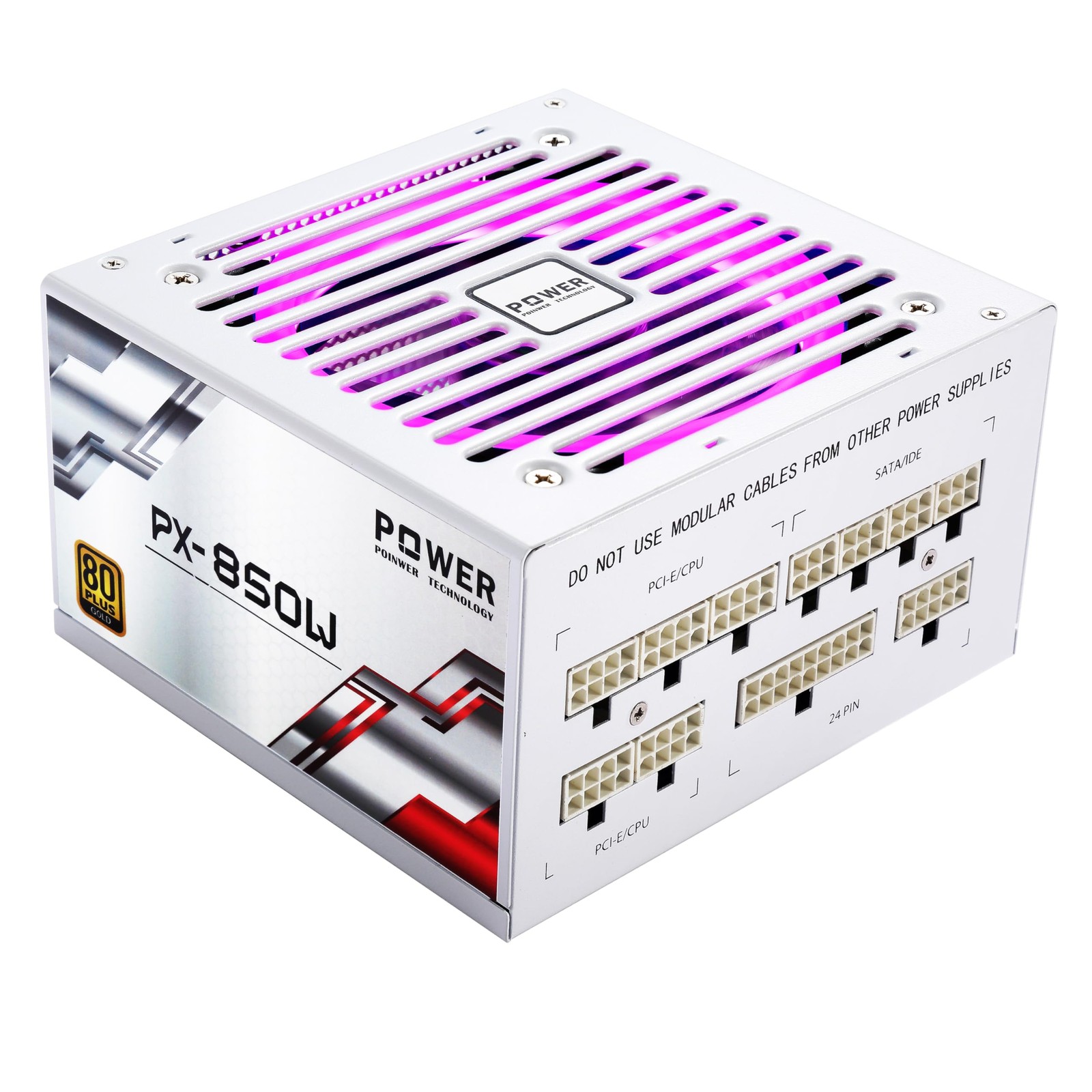 850W PSU – Fully Modular 850 Watt Power Supply, 80 Plus Gold, Silent RGB Fan, 10