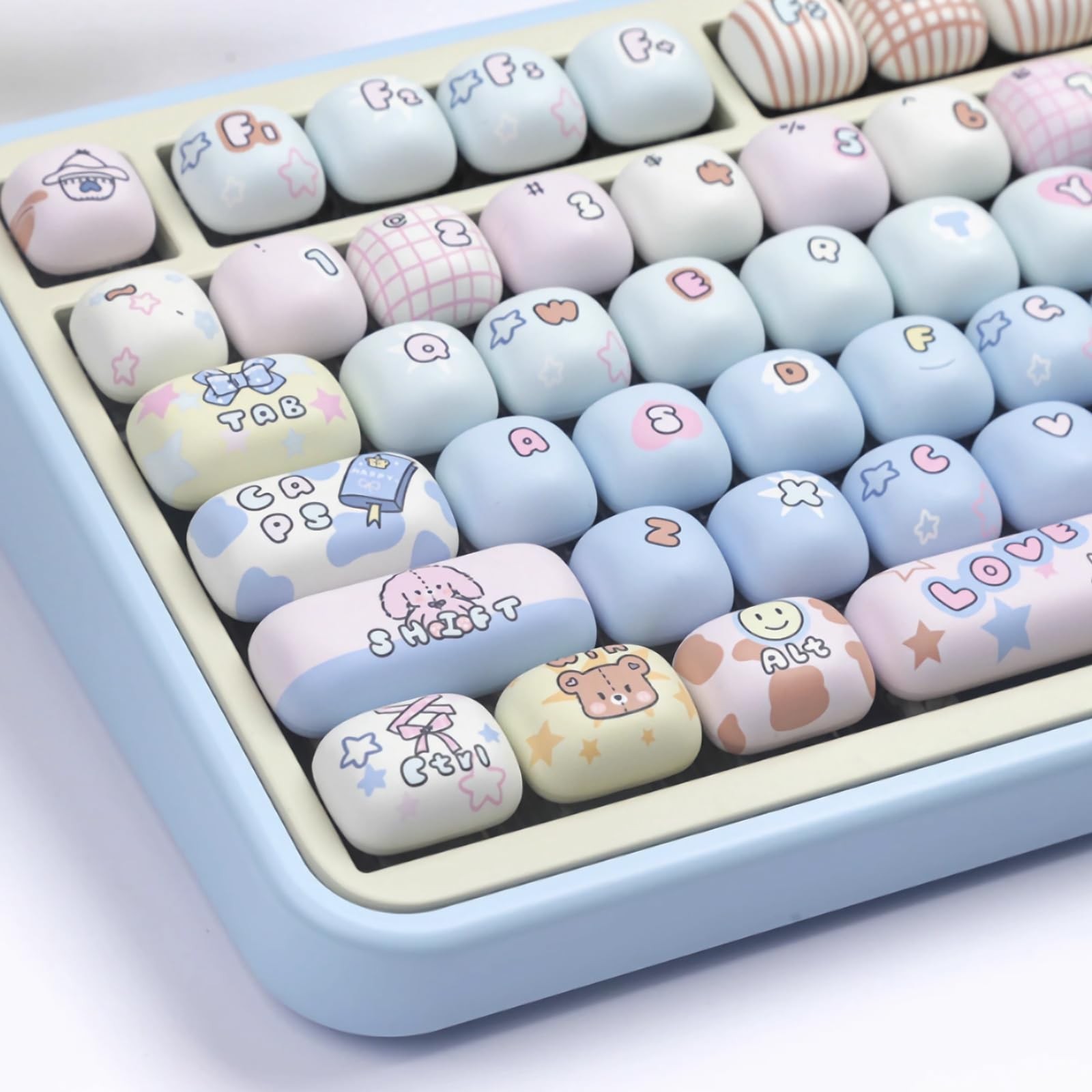 PBT Cute Keycaps Blue MOG Profile Keycap 139 Keys Rounded Custom Set Mx