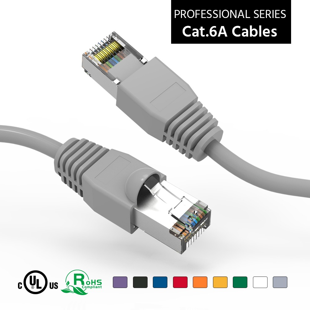 20 Pack of 20Ft CAT6A Shielded (SSTP) Ethernet Network Booted Cable Gray