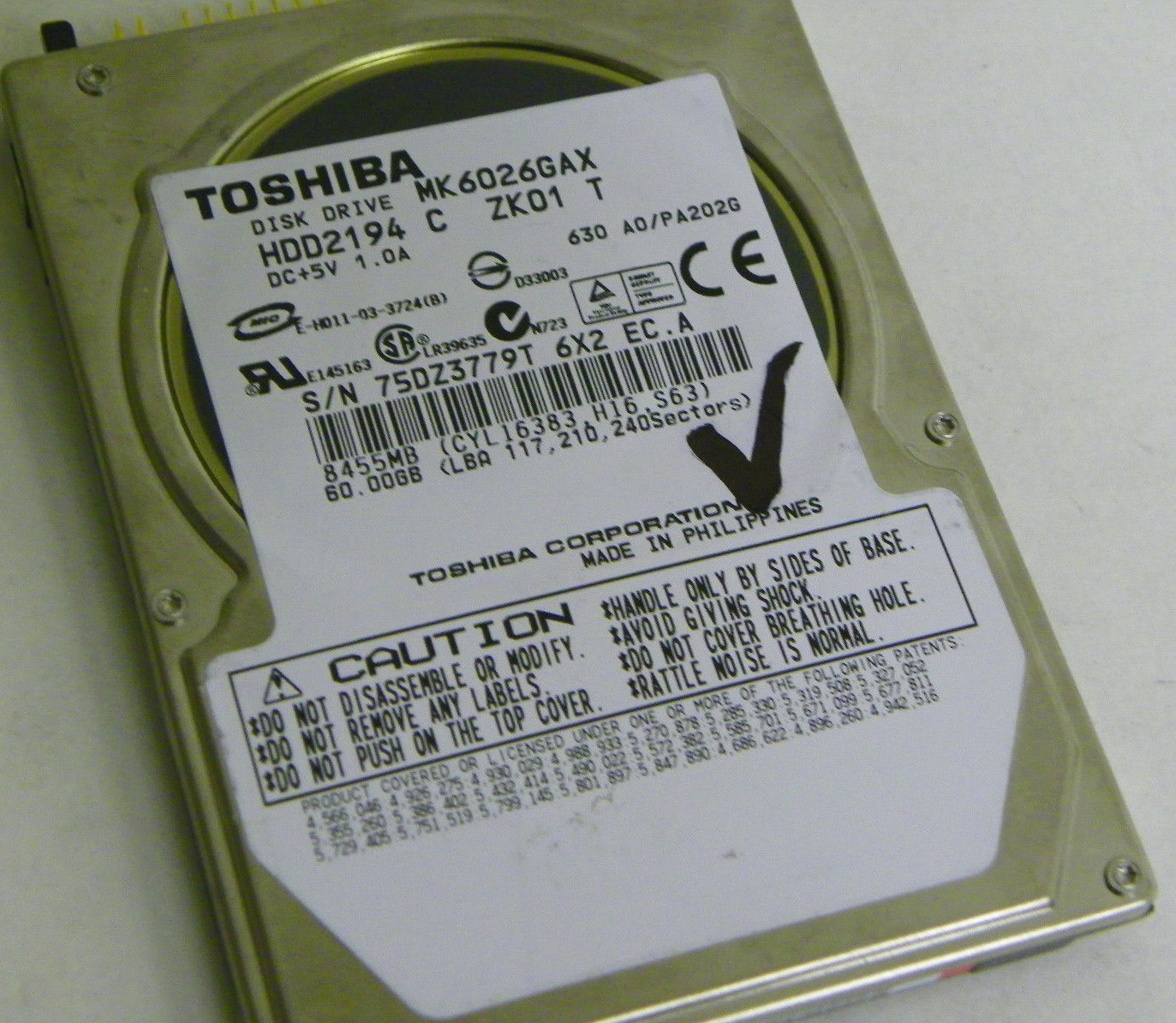60GB Toshiba MK6026GAX Laptop IDE Hard Drive HDD2194 C ZK01 T