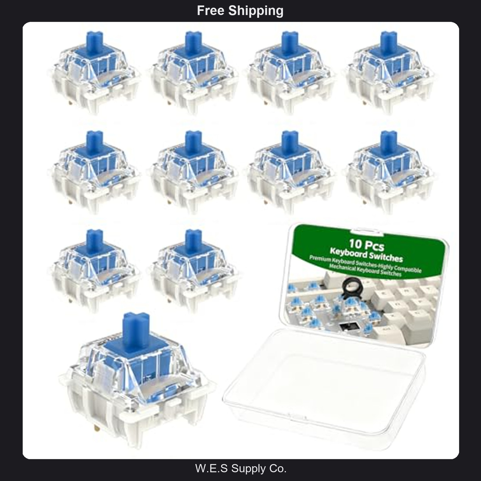 10 Pcs Blue Mechanical Keyboard Switches Dustproof Tactile Clicky Gaming