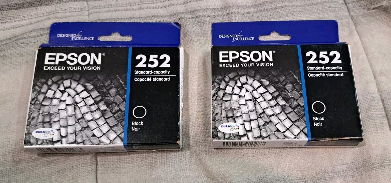 EPSON 252 Black Ink Cartridge (EXP 06.2023) NEW Lot X2 SEALED 