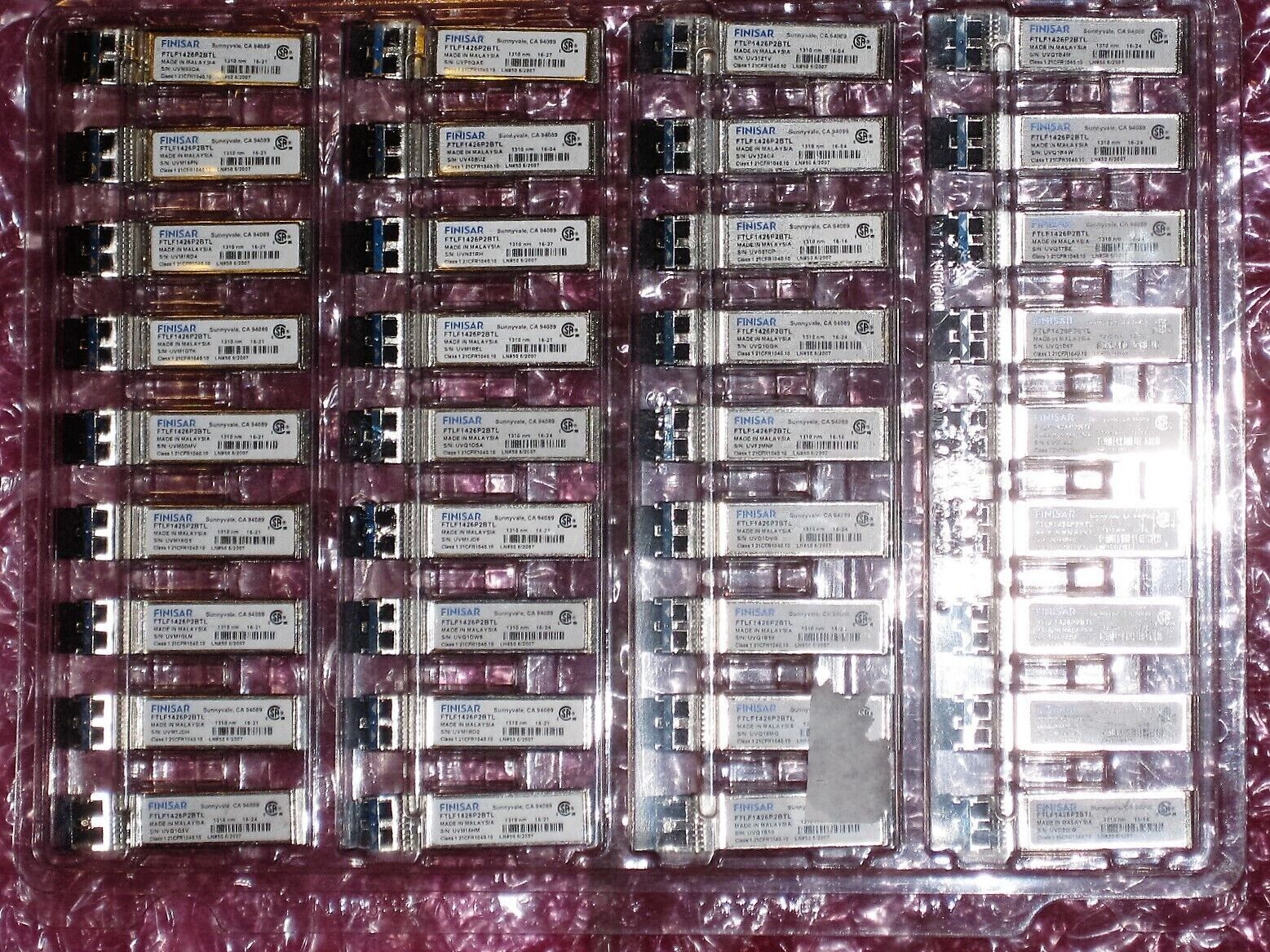 Lot of 20 Finisar FTLF1426P2BTL 6Gb/s 6GBase-LW SFP+ 1310nm 10km SMF Transceiver