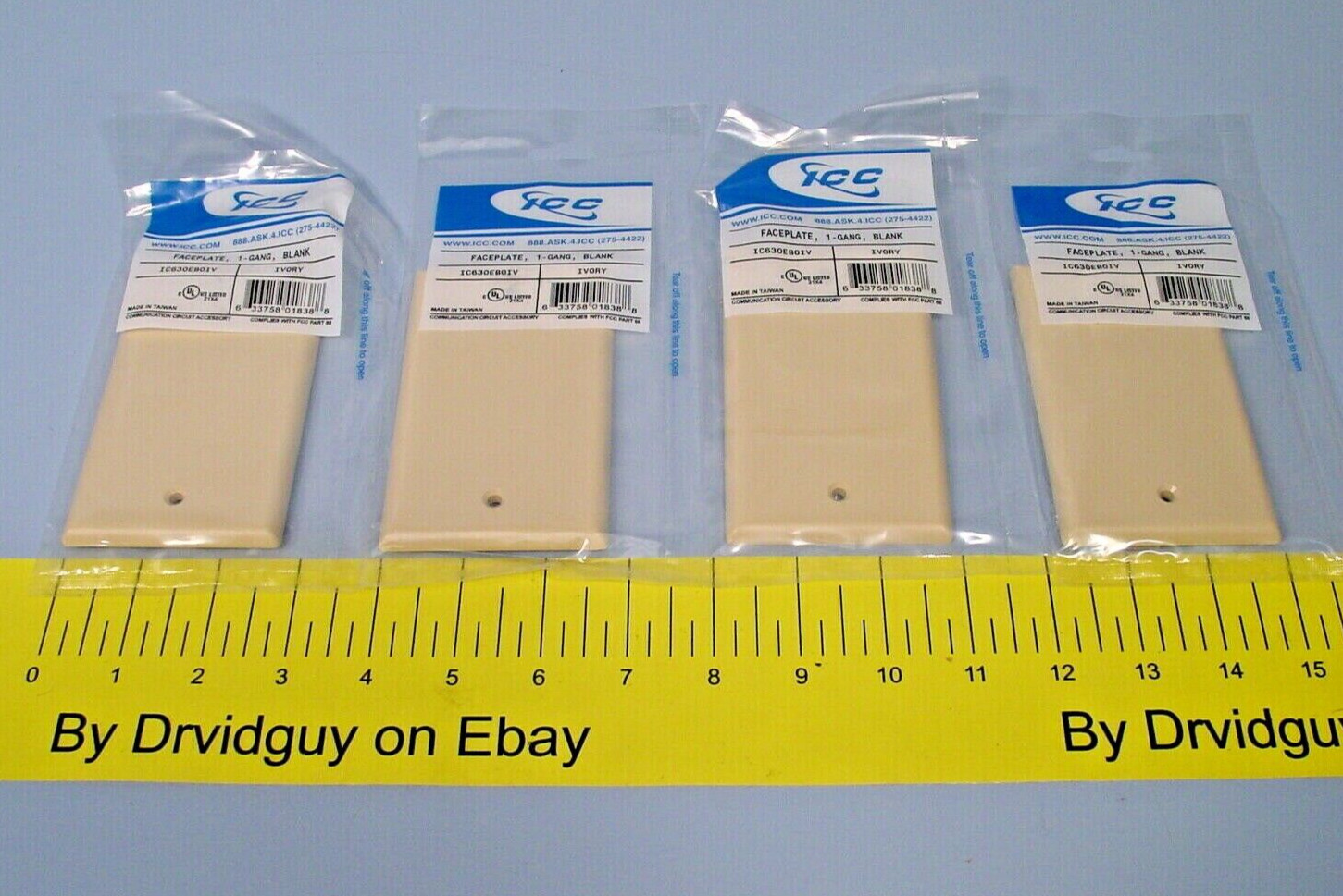 Lot of 4 ICC IC630EB0IV Faceplate; 1-Gang; Blank; Ivory