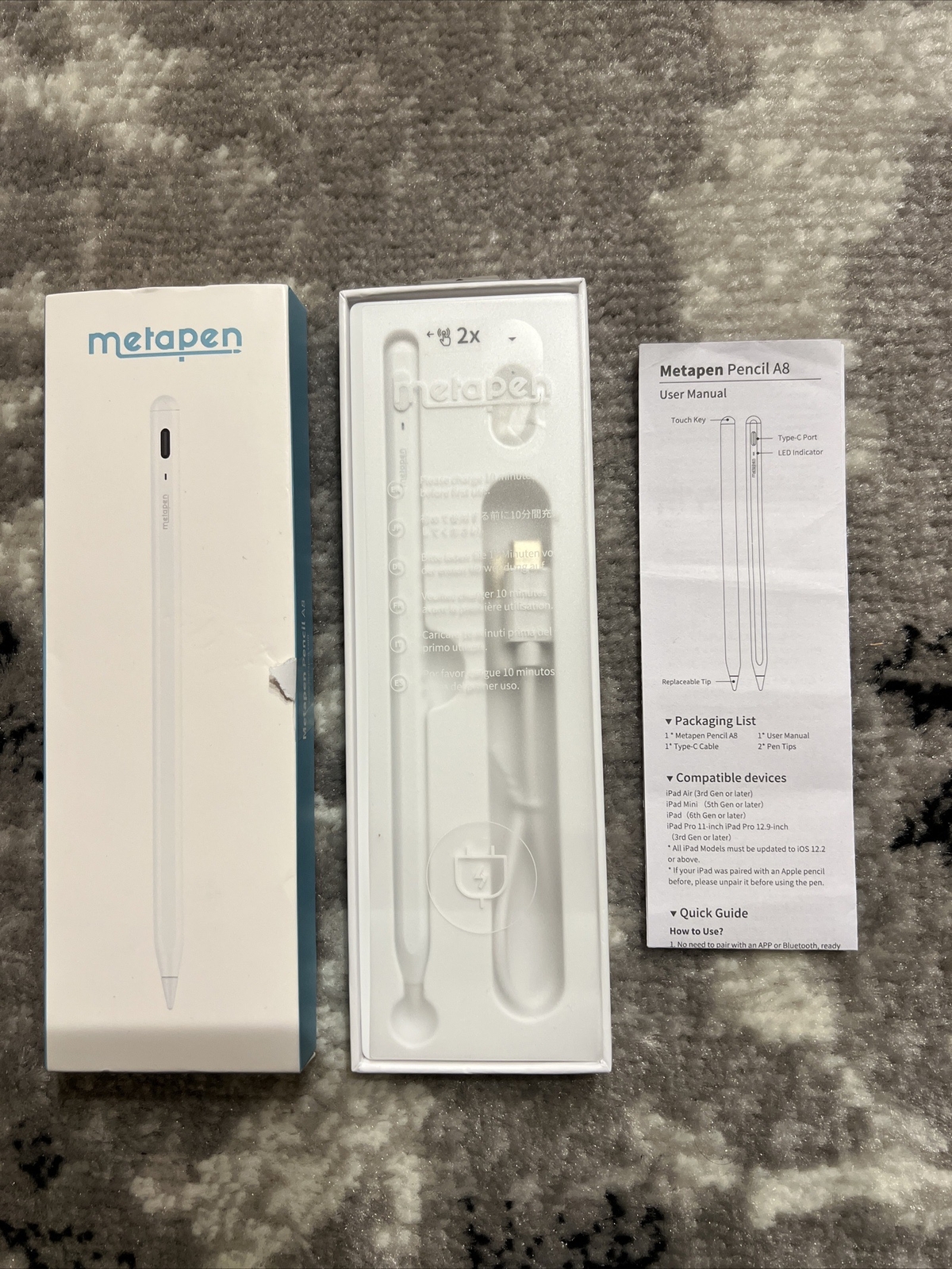 NEW Metapen Pencil A8 for iPad 2018-2022 (2X Faster Charge, 2X Durable Tips) NIB