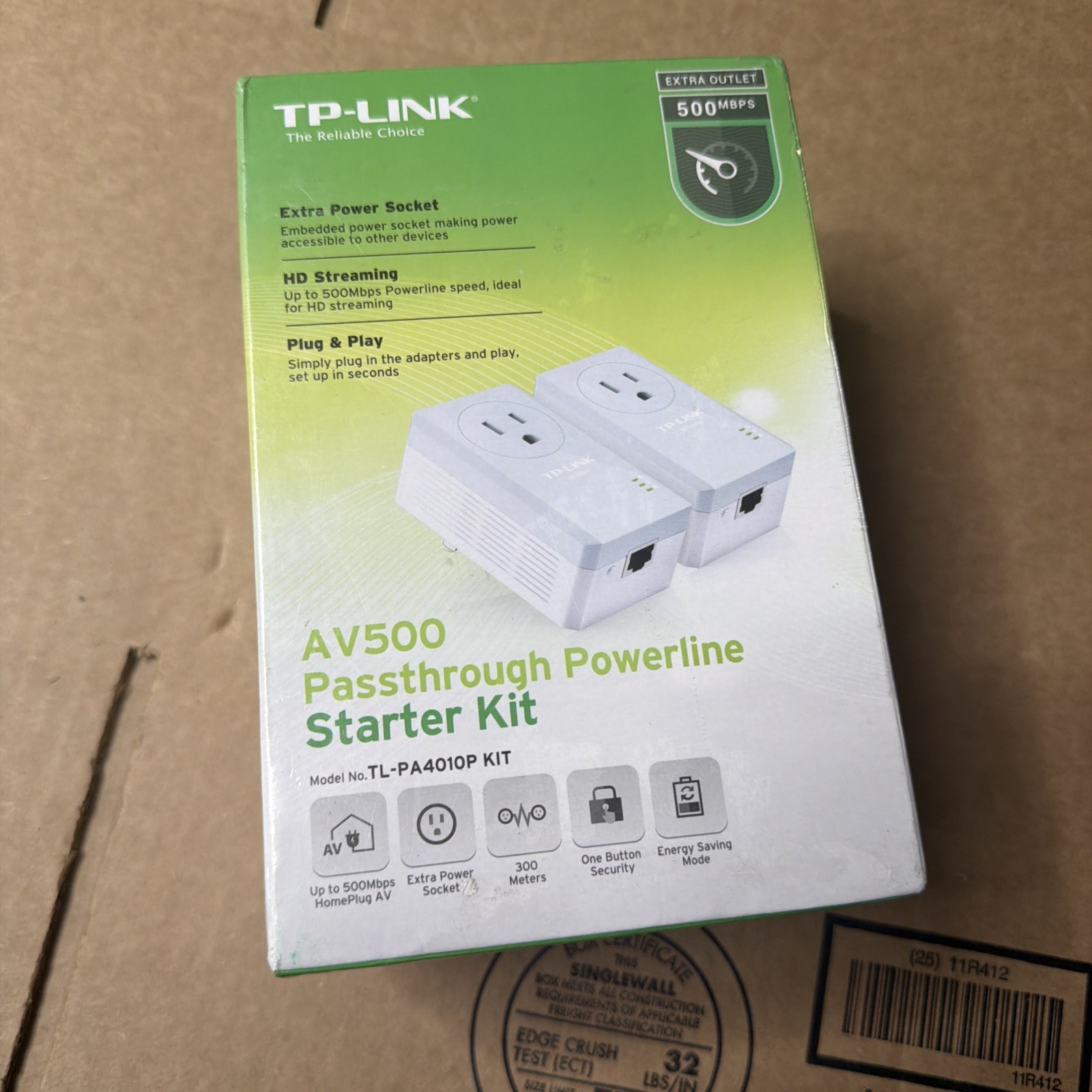 TP-LINK  AV500 Pass Through Powerline Starter Kit Model # TL-PA4010P Sealed New