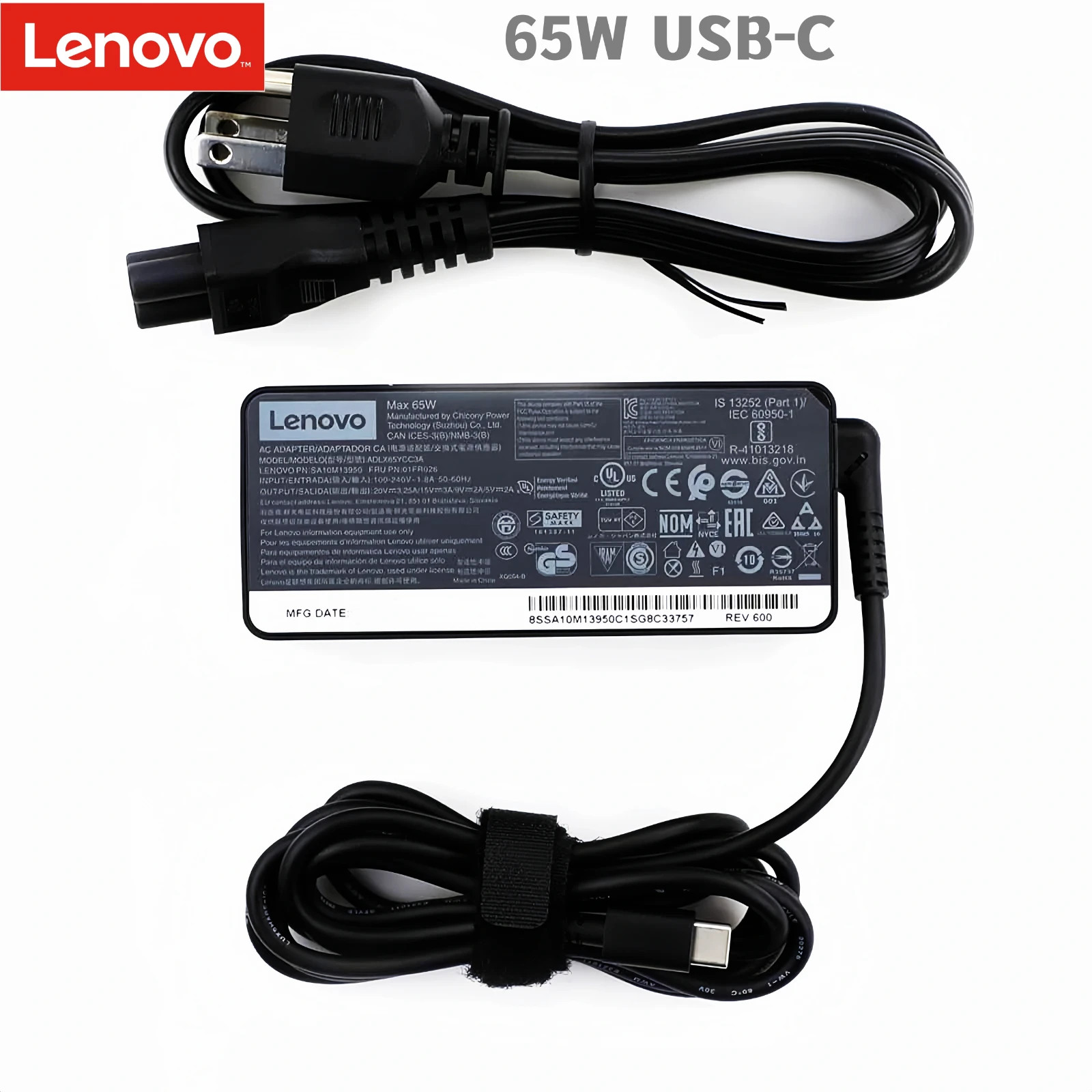 Genuine 65W USB-C Charger For Lenovo ThinkPad T480s T580s T490 E480 ADLX65YDC2A