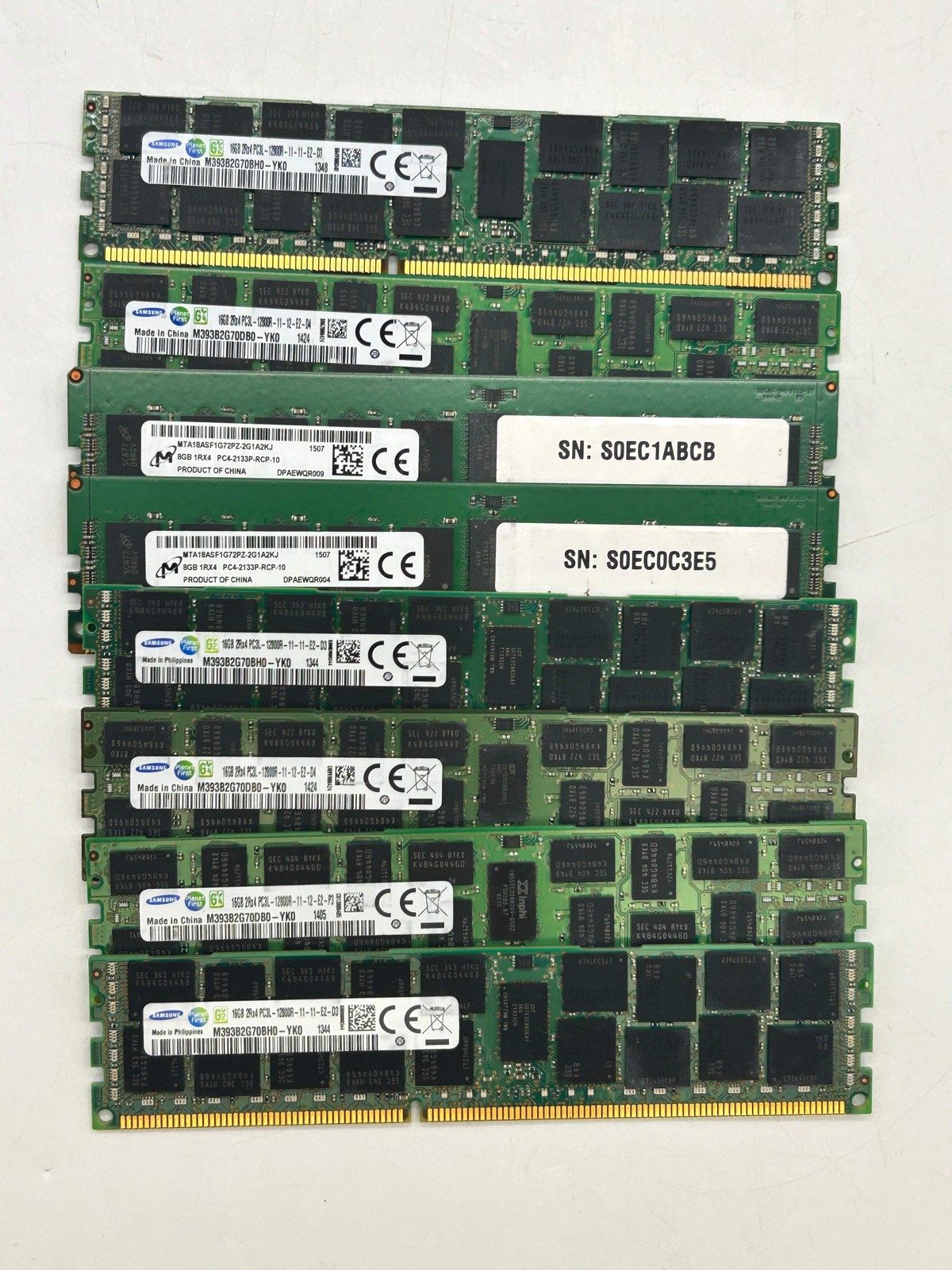 Samsung Micron Mixed Lot of 8 6x 16GB DDR3L 2x 8GB DDR4 ECC RDIMM Server RAM