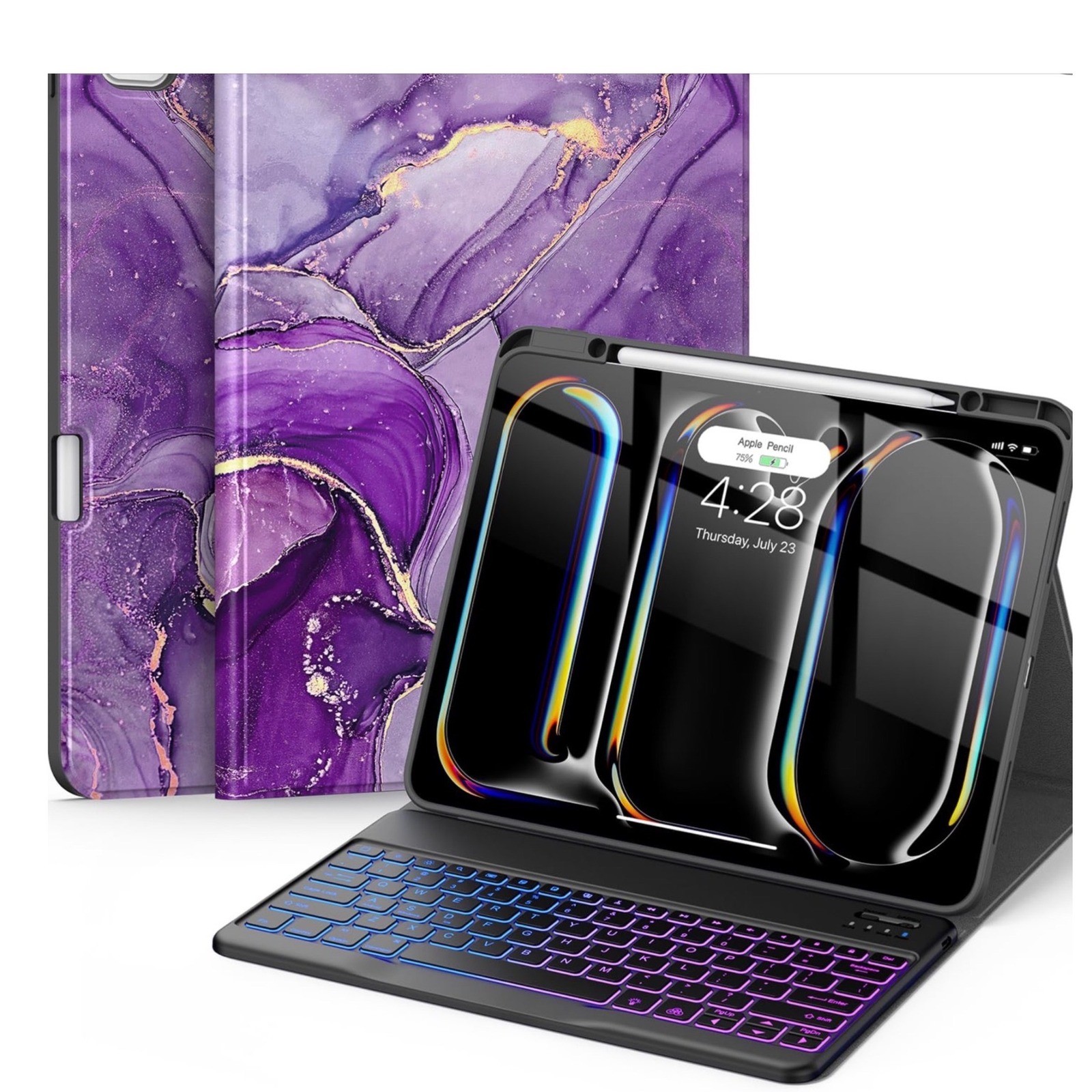 Soke Purple Marble Keyboard Case for iPad Pro 13 Inch M4 2024 Folio Cover