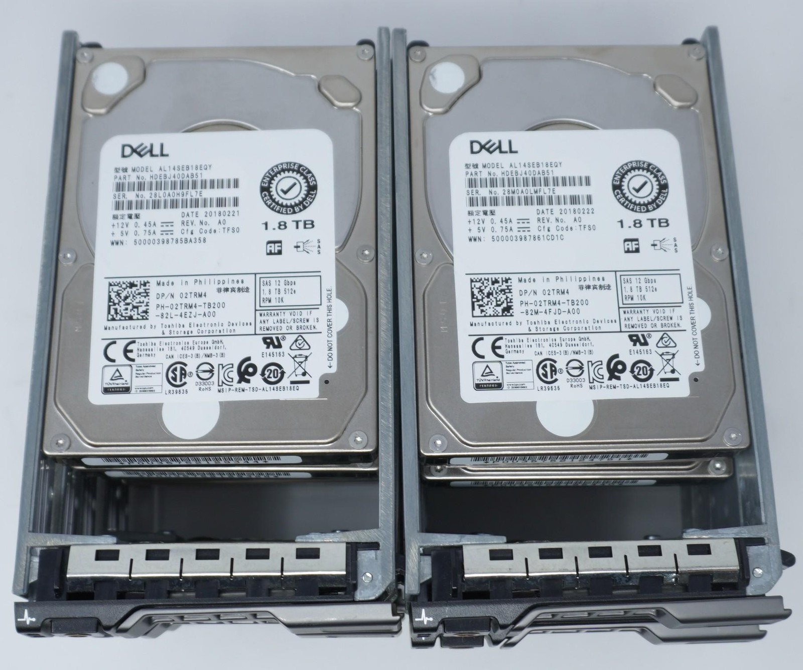 LOT OF 10 - 2TRM4 AL14SEB18EQY Dell ENTERPRISE 1.8TB 10000RPM 12Gbps 2.5" SAS RF