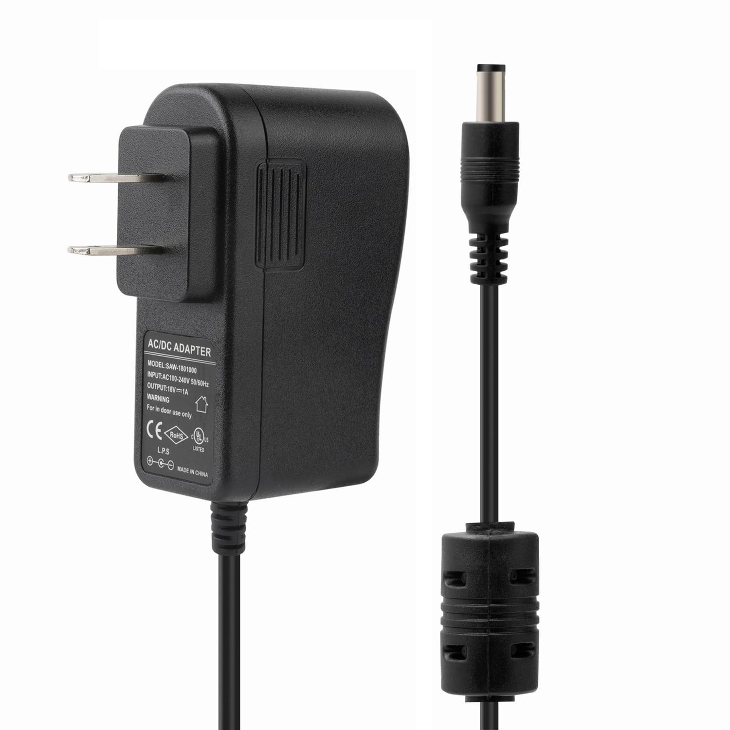 AZOR 18Volt 1A Guitar Effect Pedal Power Supply Adapter 110-240V AC to Black 