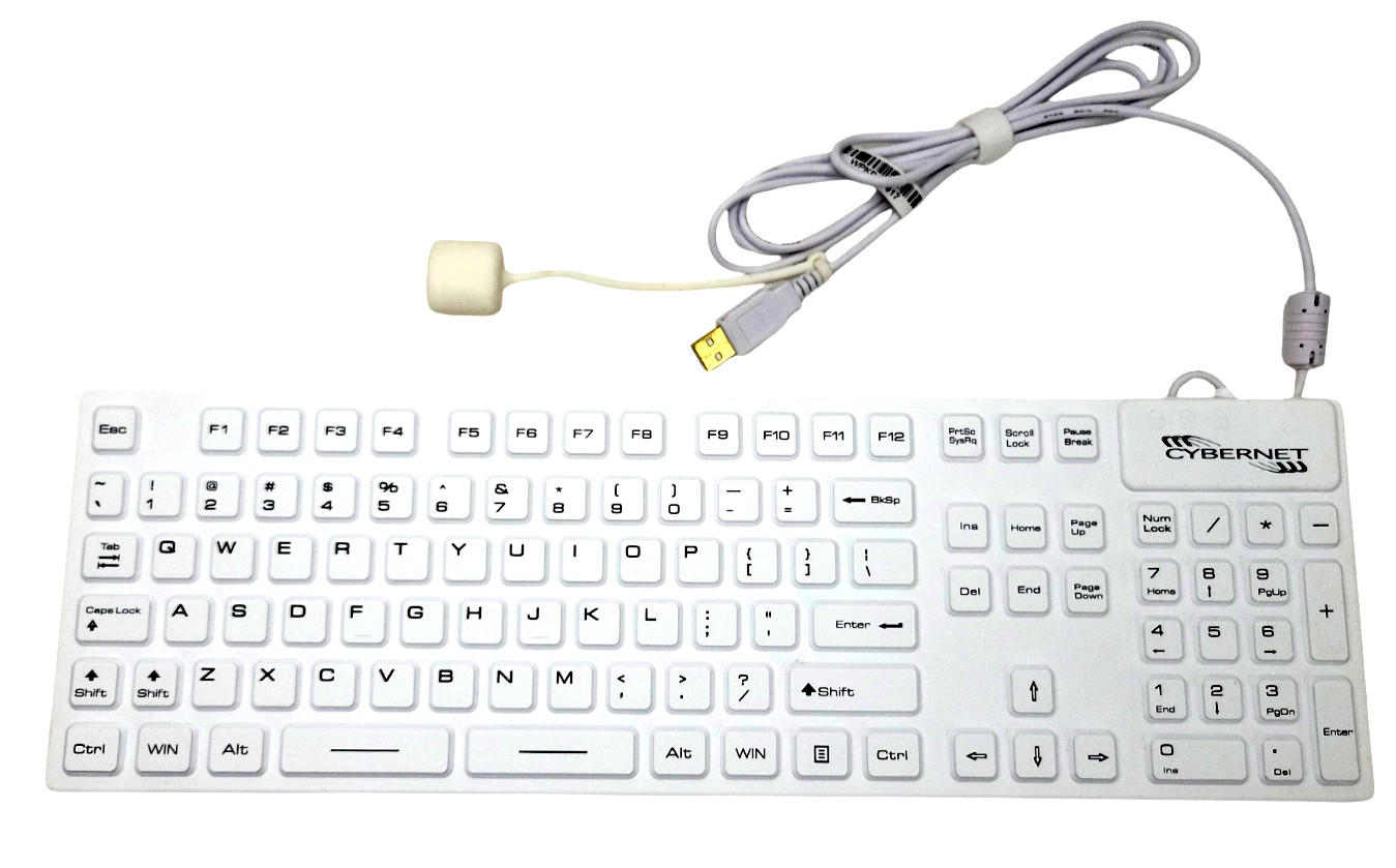 Waterproof Keyboard Cybernet Cyb-IKB-105 Medical White Washable Silicone