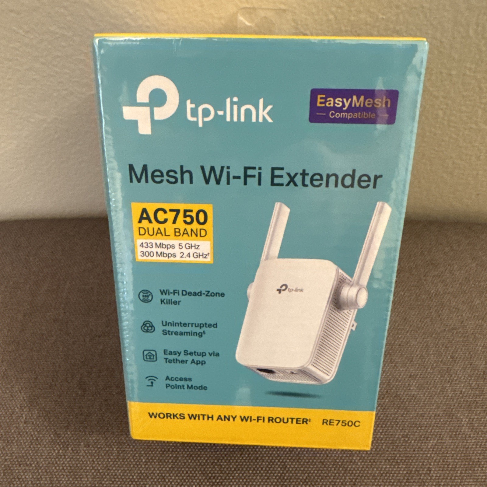 TP-LINK RE750C AC750 Mesh Wi-Fi Extender Dual-Band WPS Ethernet, White