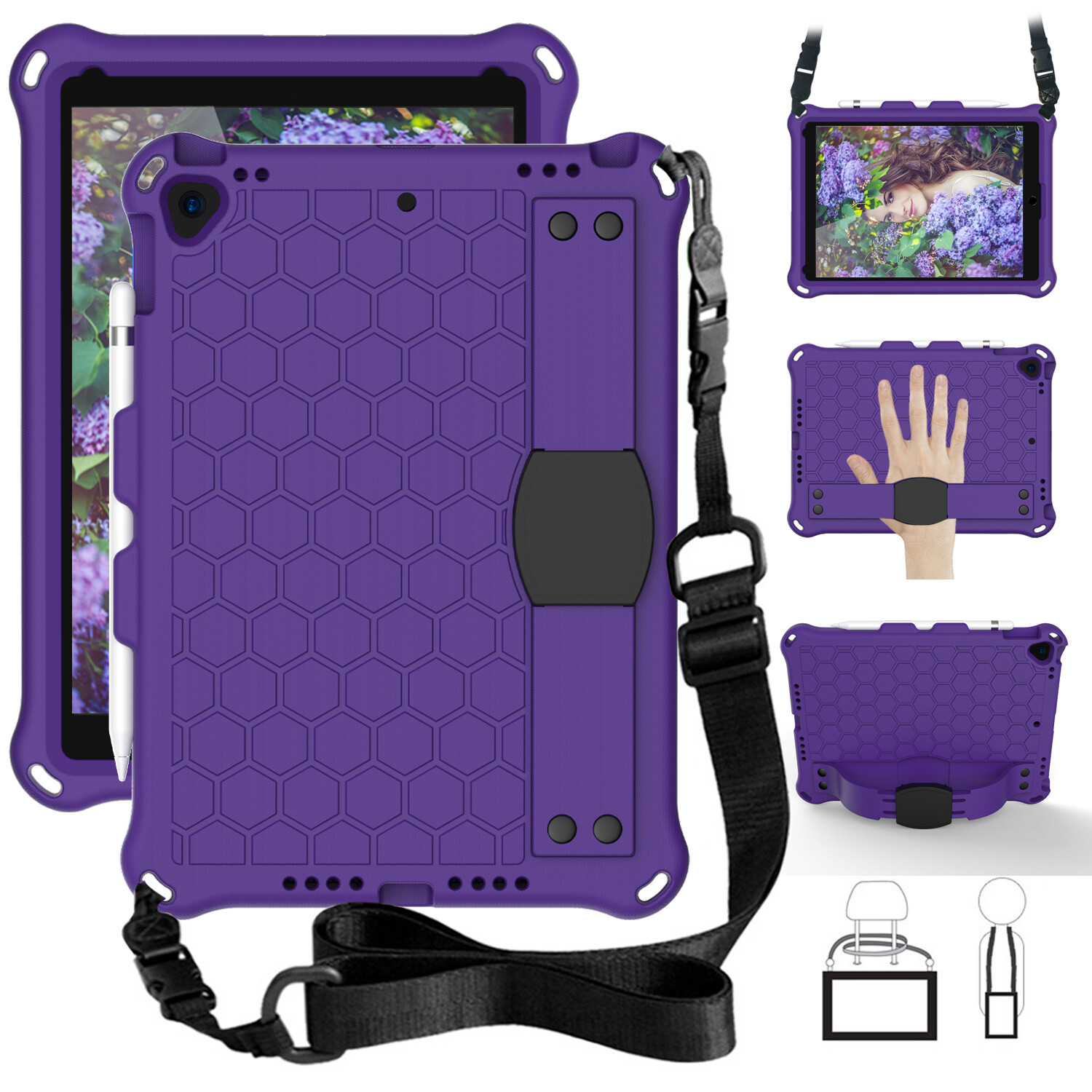 Fr iPad 9th 8th 7th 10.2 5th 6th Mini Heavy Duty Shockproof Kids Safe Strap Case