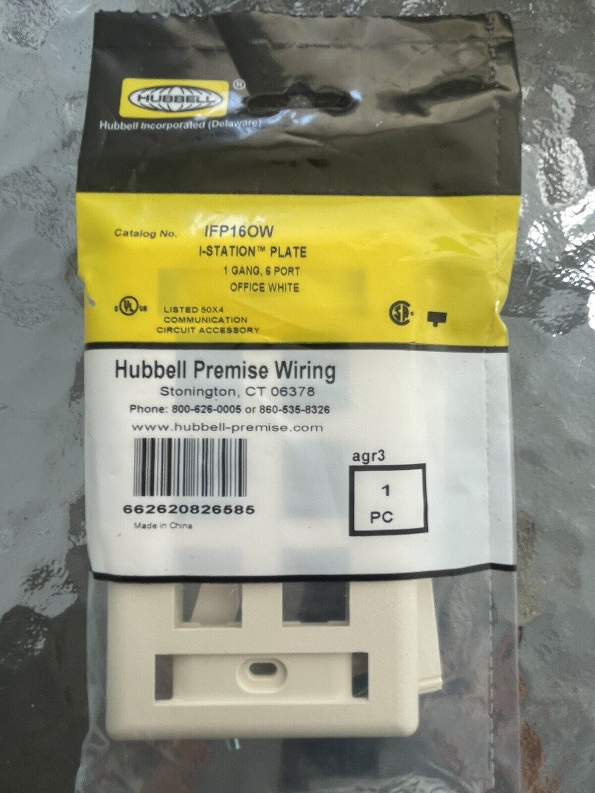 (32) HUBBELL PREMISE WIRING Wall Plate,6 Port, IFP16OW