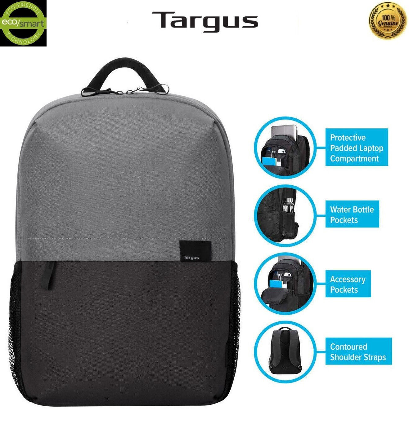 TARGUS Sagano Eco-Smart Laptop Carrying Case Campus Backpack for 15.6\