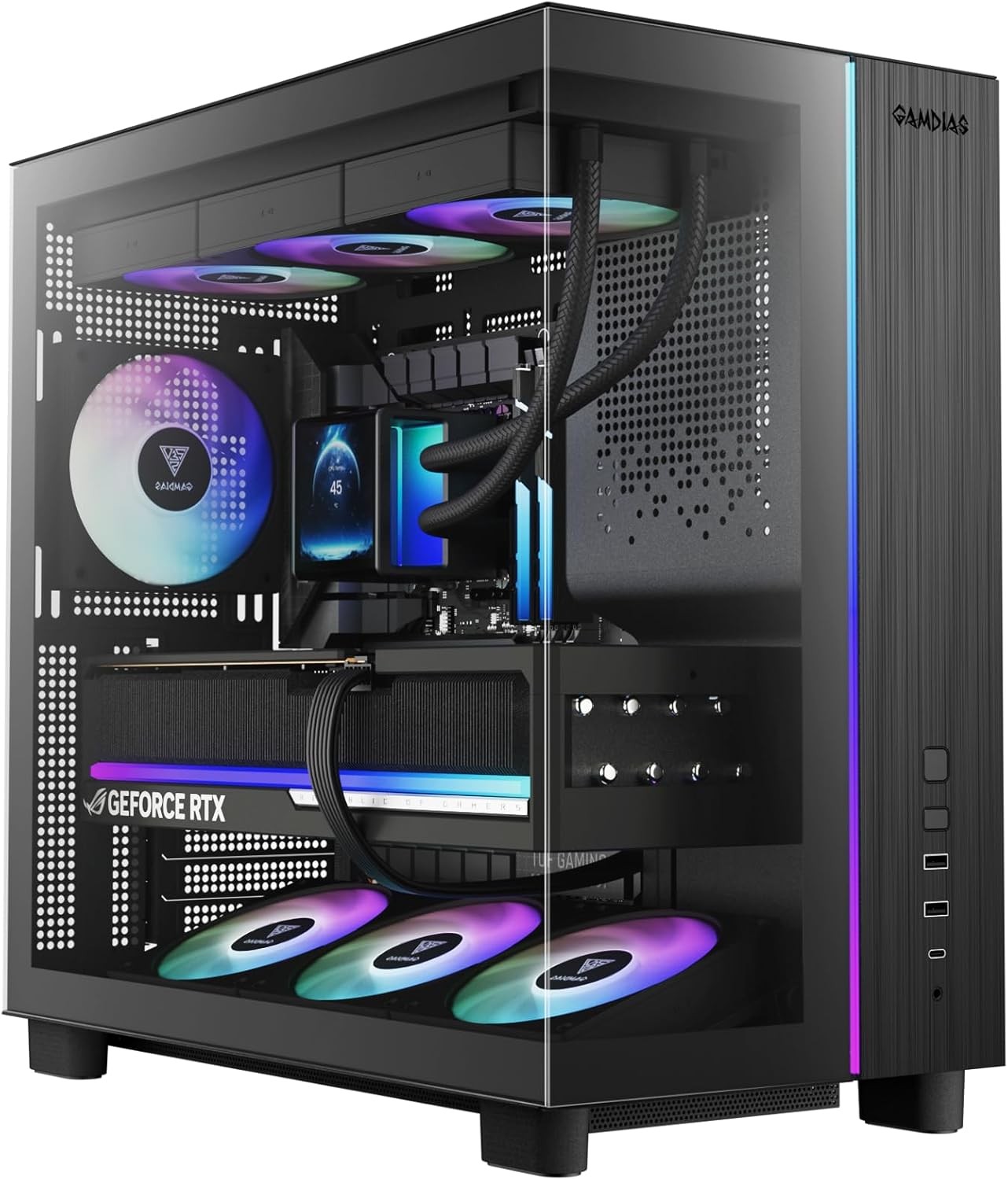 Gamdias PC Case ATX Micro ATX Mini ITX ARGB Fans Tempered Glass (Black) ATLAS M4