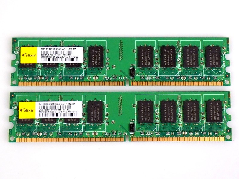 4GB (2x 2GB) Elixir M2Y2G64TU8HD5B-AC DDR2 PC2-6400U 800MHz RAM Memory
