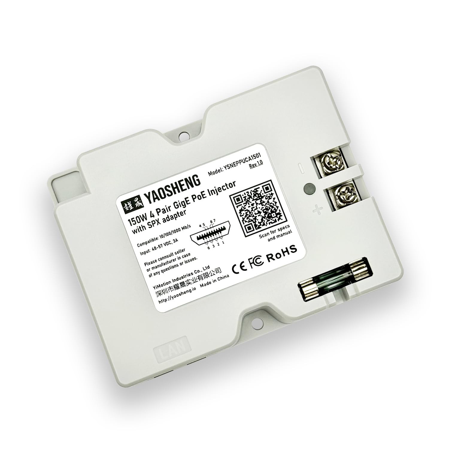 YAOSHENG 150W 2-in-1 PoE Injector + SPX Cable Adapter for Residential...