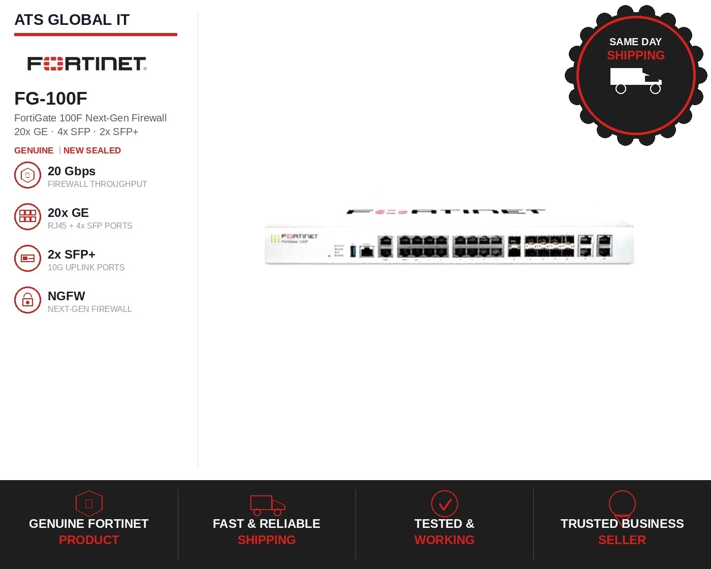 Fortinet FortiGate FG-100F NGFW Next-Gen Firewall 20GE 2SFP+ New Sealed US