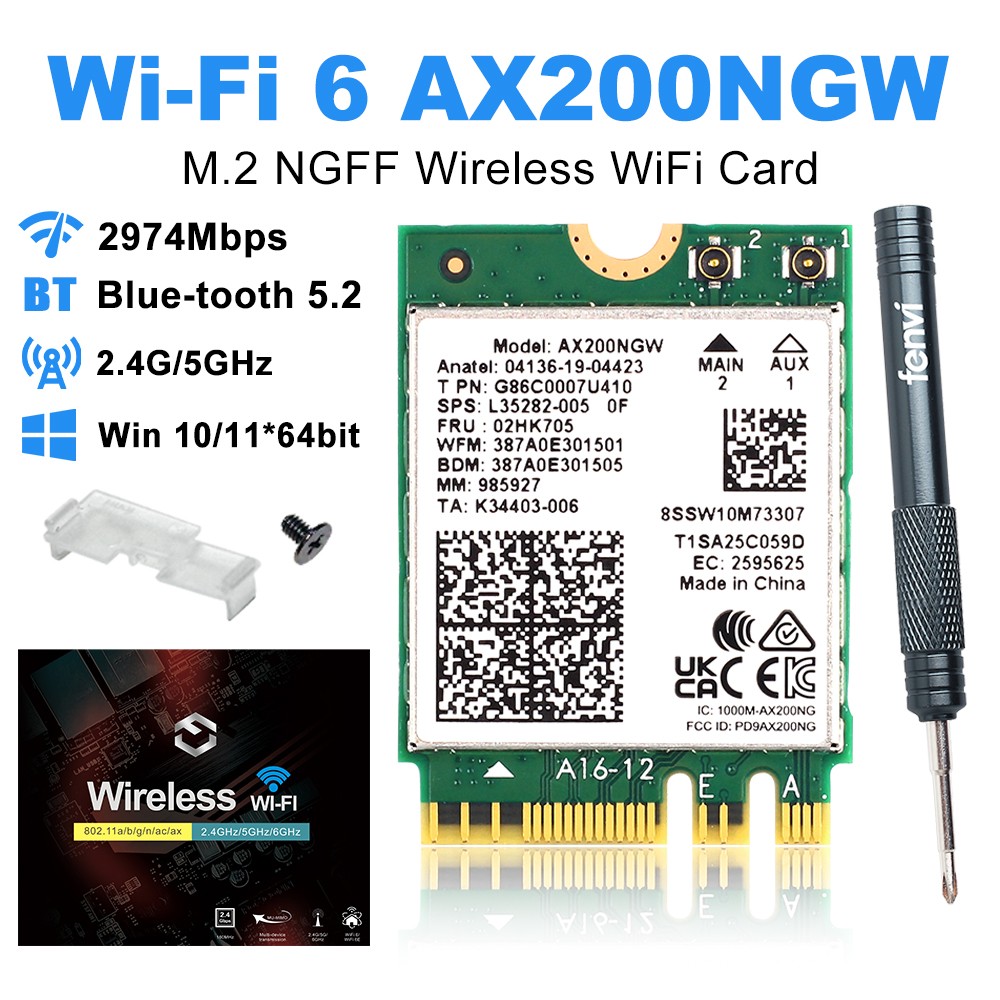 Wireless WiFi Card AX210 AX200 BE200 MT7925 M.2 NGFF Bluetooth 802.11AX Adapter