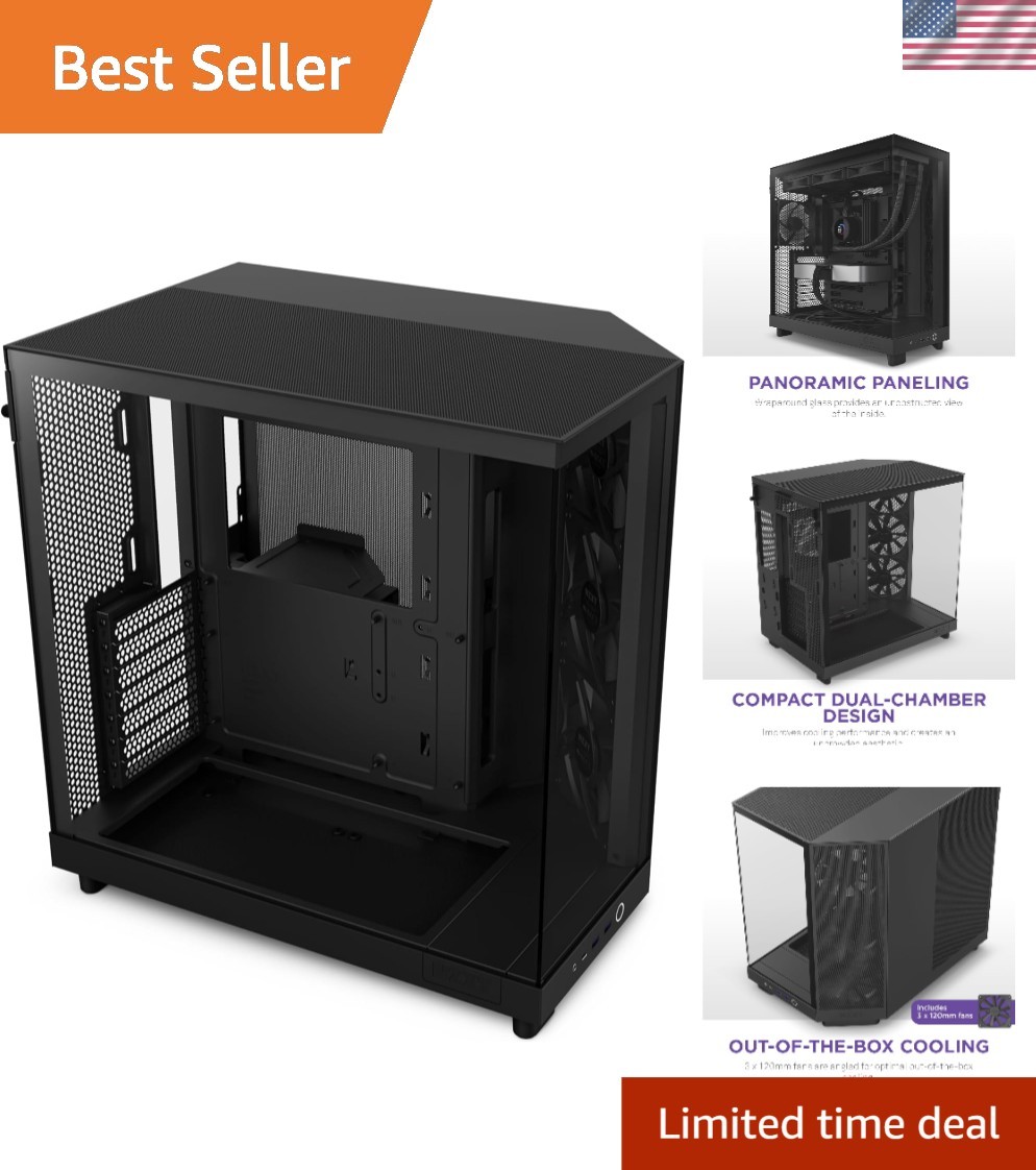 H6 Flow Black Gaming Case - Mid Tower with Panoramic View and Optimal Airflow