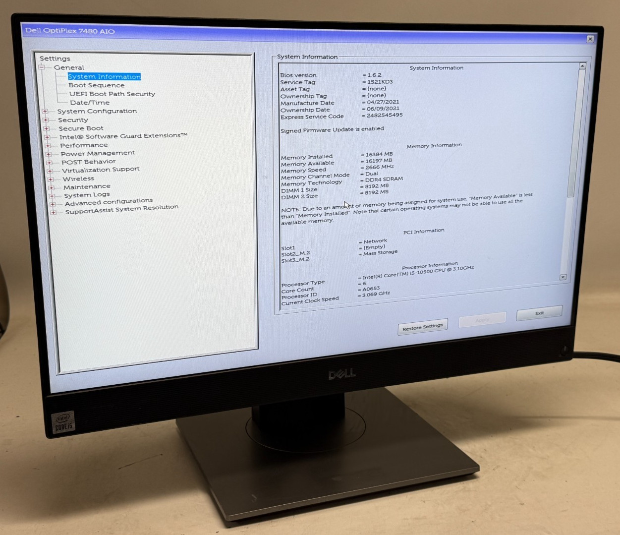 Dell OptiPlex 7480 AIO 23.8" (i5-10500 - 16GB RAM - 512GB SSD - Win11Home)