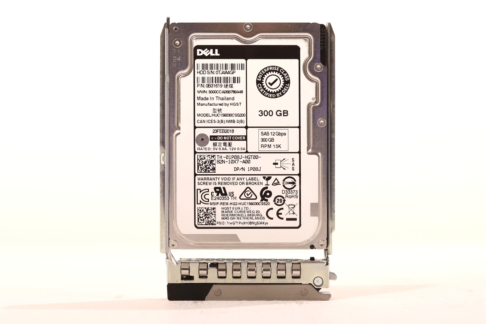 Dell HUC156030CSS200 300GB 2.5" 12Gb/s 15K RPM SAS HDD W/Caddy Dell P/N: 01P08J