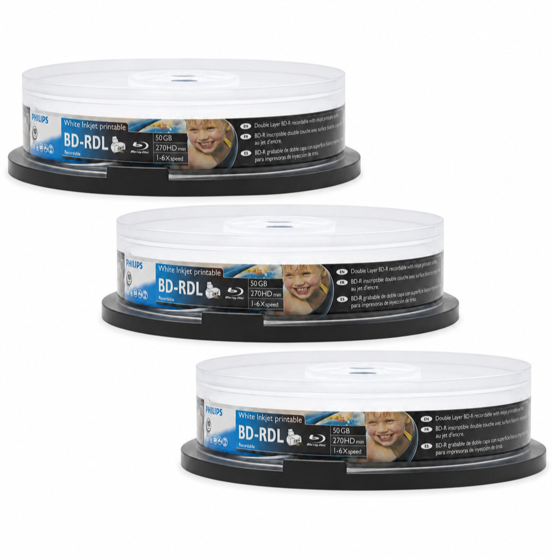 PHILIPS BD-R DL 50GB 6X White Inkjet Printable Dual Layer Blu-ray Disc 30 Pack