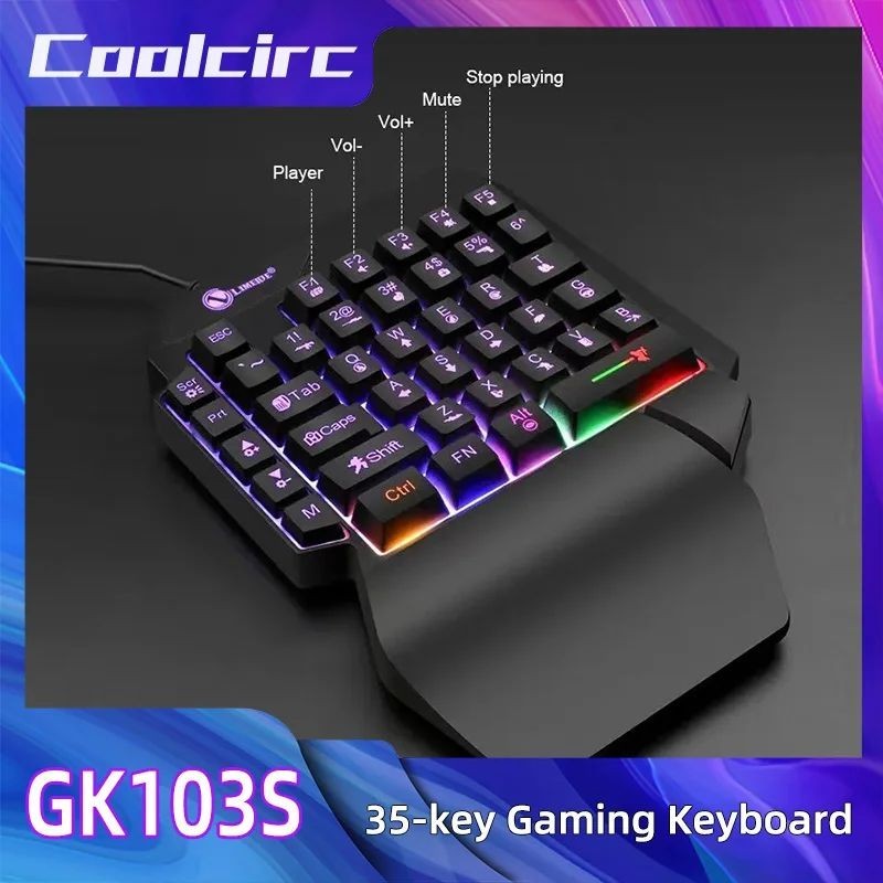 35-Key One-Hand Gaming Keyboard - RGB Backlit USB Wired Ergonomic Portable
