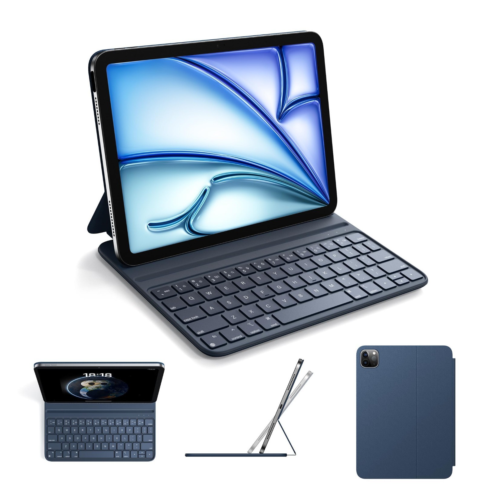 HOU Slim Bluetooth Keyboard Case for iPad Air 11 M2/M3 Air 5/4 Pro 11 Blue Folio