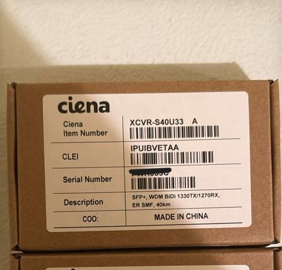 New Ciena XCVR-S40U33 10GBASE-BX40 SFP+ 40km Transceiver Module
